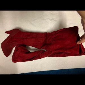 Red, Thigh high, heeled boots